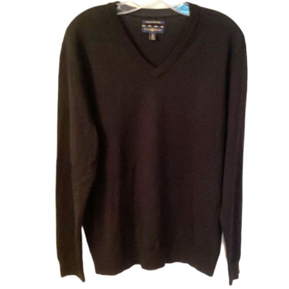 CLUB ROOM SIZE MEDIUM BLACK MERINO WOOL V NECK SWEATER ITALIAN SPUN YARN - Picture 1 of 5
